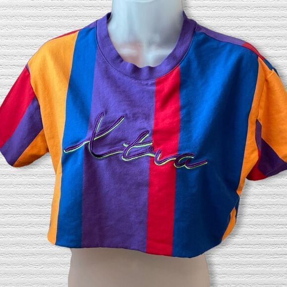 Forever 21 Colorful Stripped Cropped Top- Size M - blue red - Picture 1 of 3